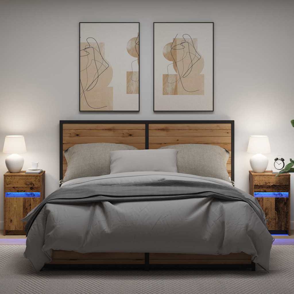 vidaXL LED Bedside Cabinet 2 pcs Old wood 38 x 34 x 61 cm