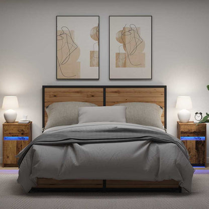 vidaXL LED Bedside Cabinet 2 pcs Old wood 38 x 34 x 61 cm
