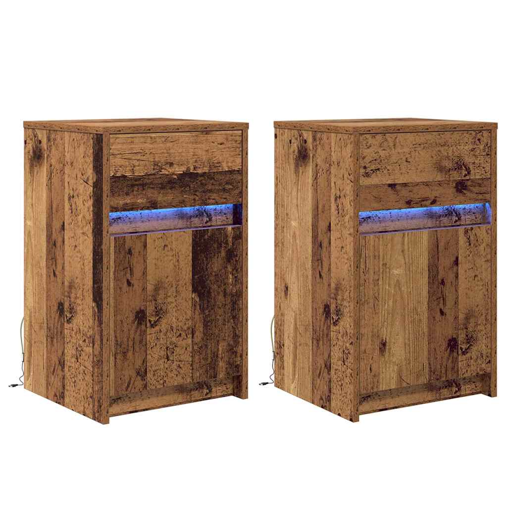 vidaXL LED Bedside Cabinet 2 pcs Old wood 38 x 34 x 61 cm