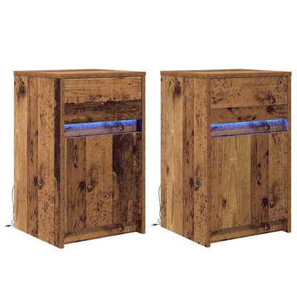 vidaXL LED Bedside Cabinet 2 pcs Old wood 38 x 34 x 61 cm