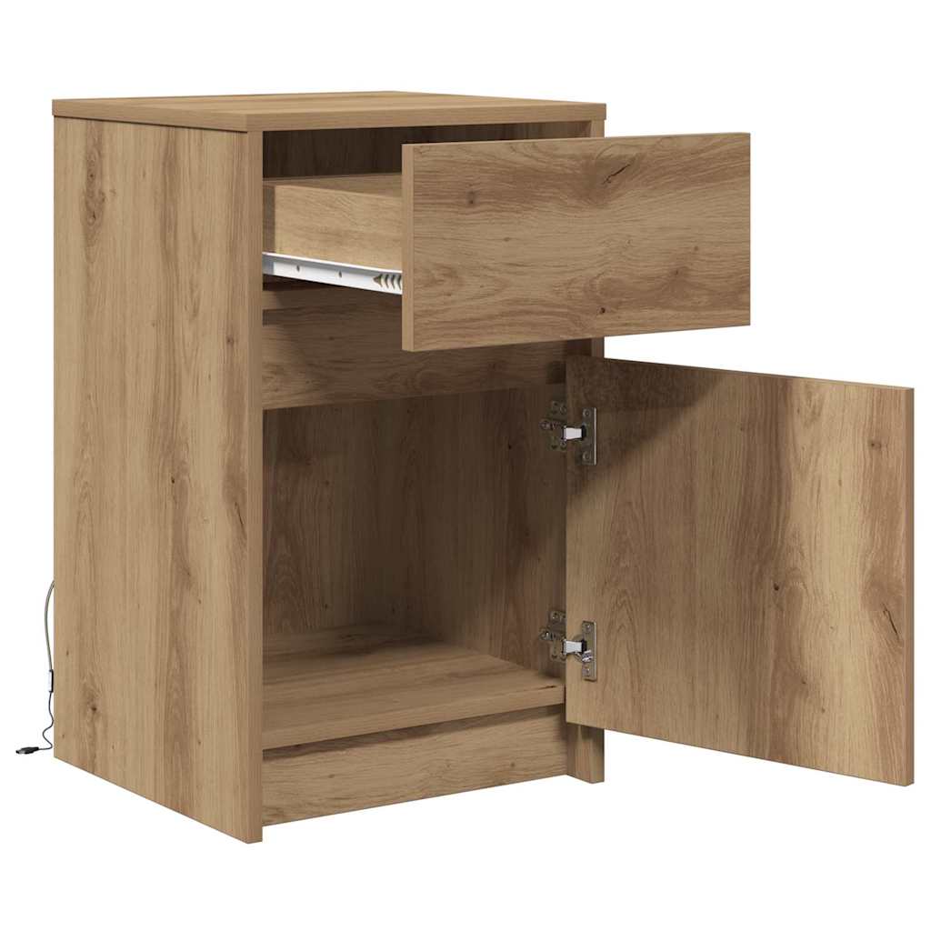 vidaXL LED Bedside Cabinet Artisan oak 38 x 34 x 61 cm Engineered wood