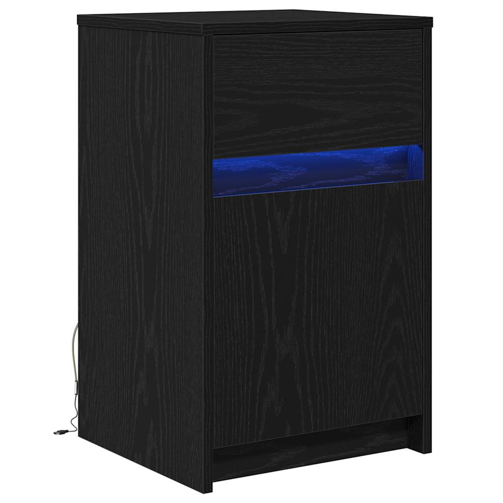 vidaXL LED Bedside Cabinet Black oak 38 x 34 x 61 cm Engineered wood