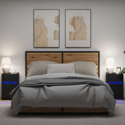 vidaXL LED Bedside Cabinet 2 pcs Black oak 38 x 34 x 61 cm