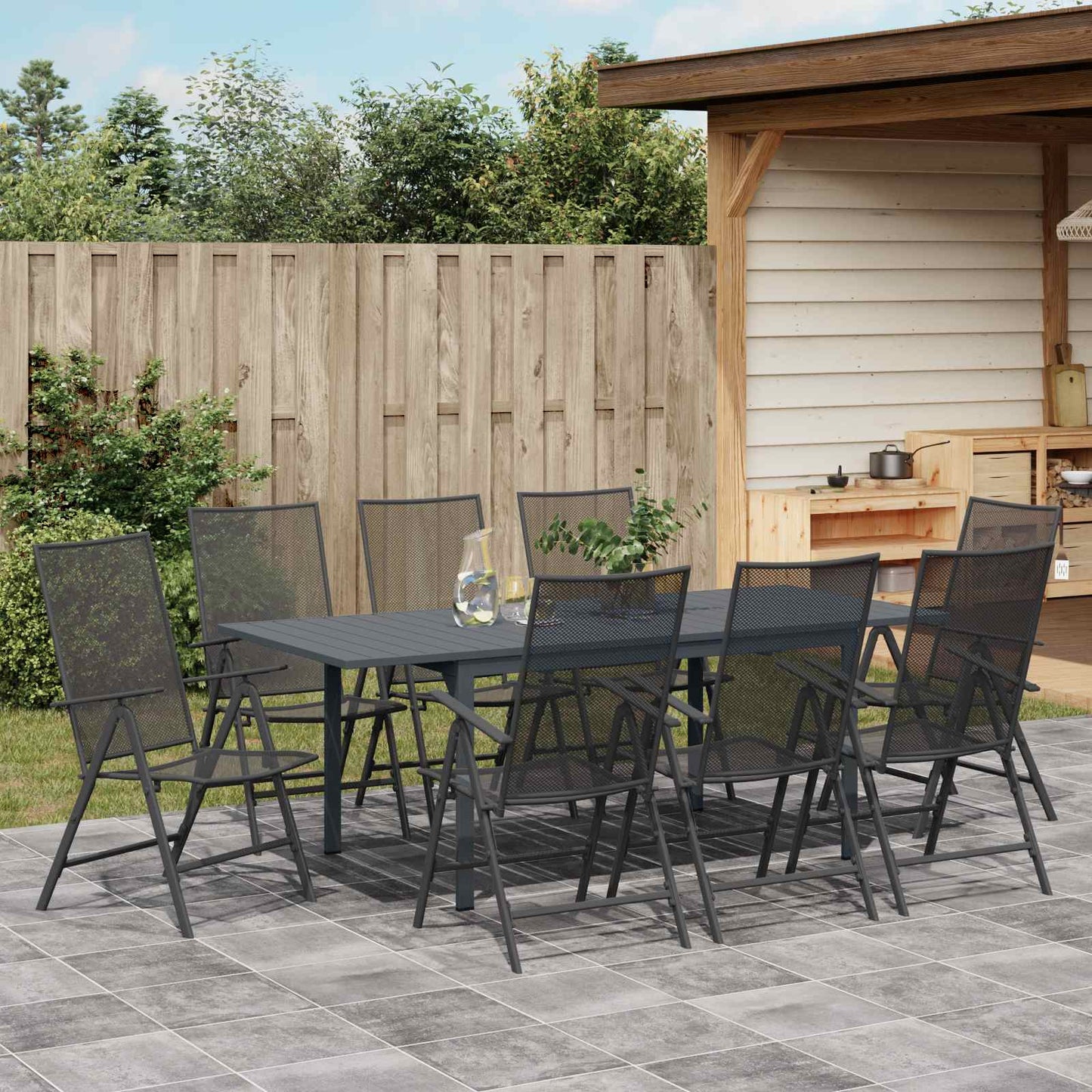 vidaXL Garden Dining Set Folding 9 pcs Anthracite Steel