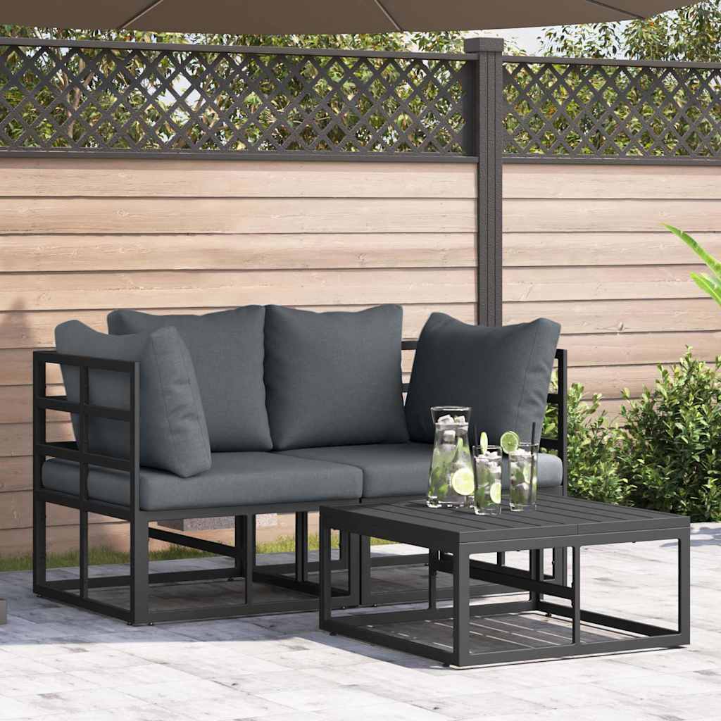 vidaXL Garden Sofa Set 3 pcs Black Metal