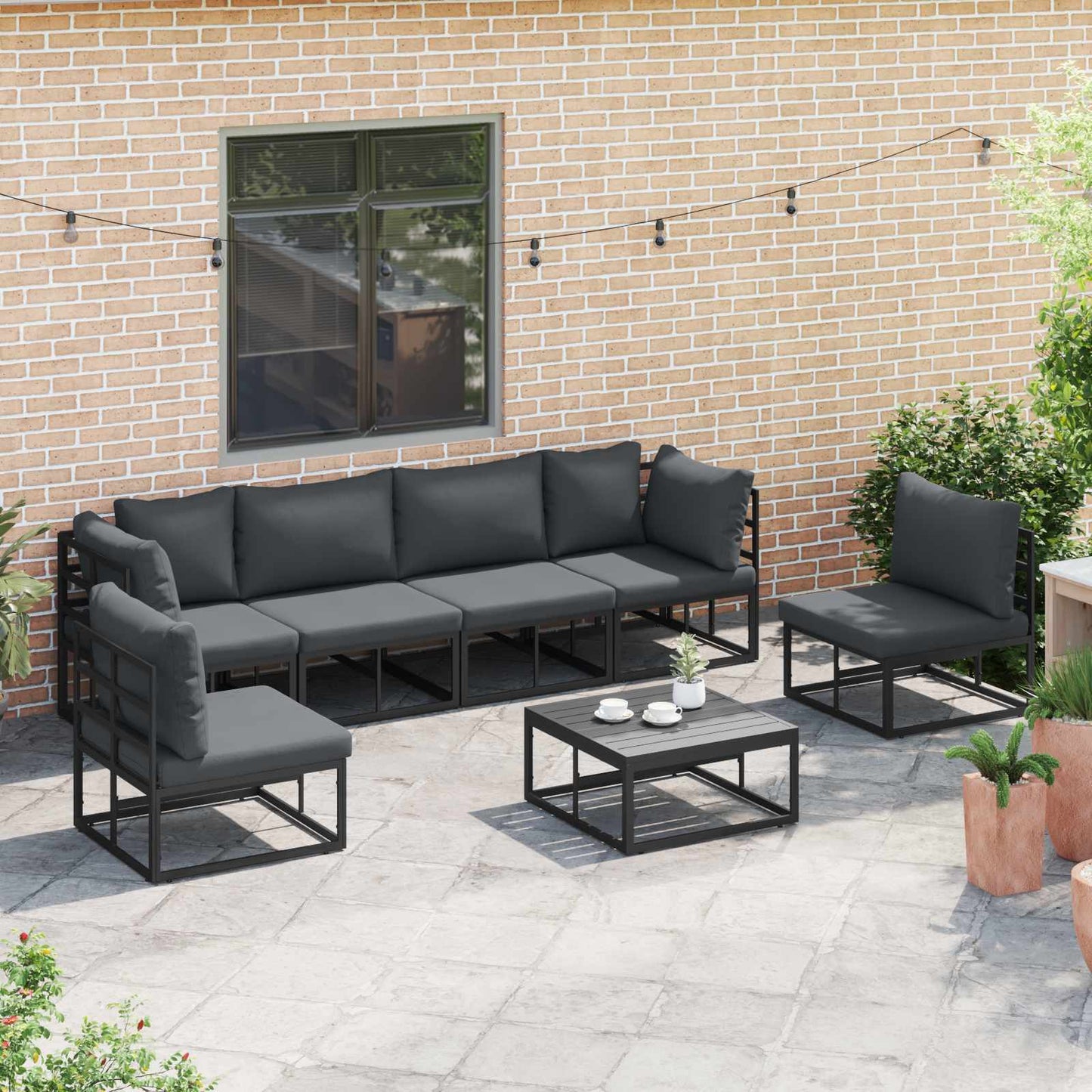 vidaXL Garden Sofa Set with Cushion 6 pcs Black Aluminium