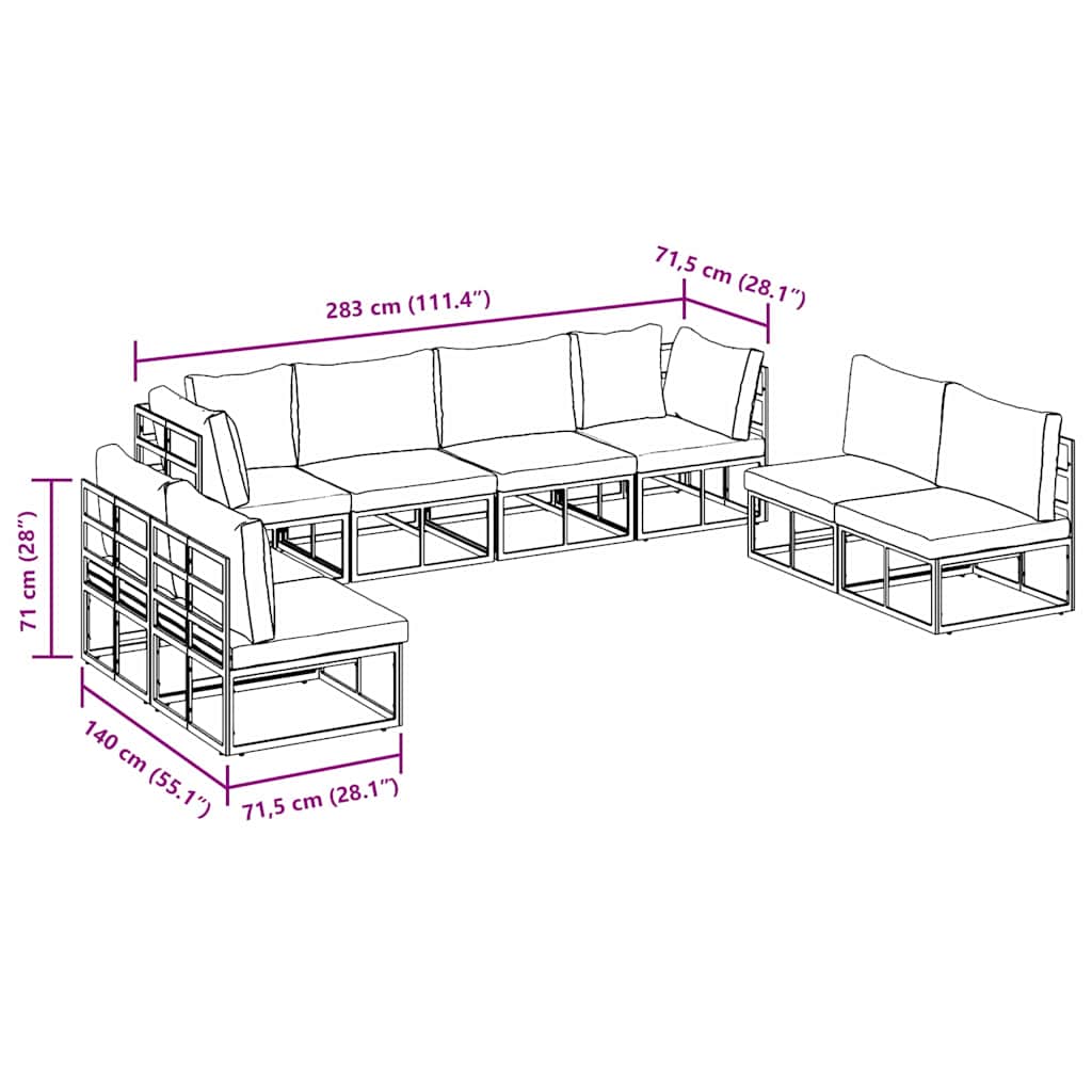 vidaXL Garden Sofa Set with Cushion 8 pcs Black Aluminium