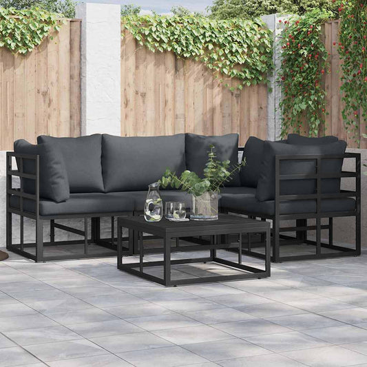 vidaXL Garden Sofa Set with Cushion 4 pcs Black Aluminium