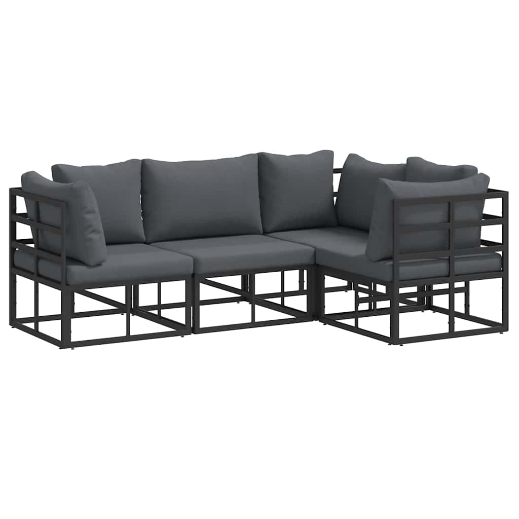 vidaXL Garden Sofa Set with Cushion 4 pcs Black Aluminium