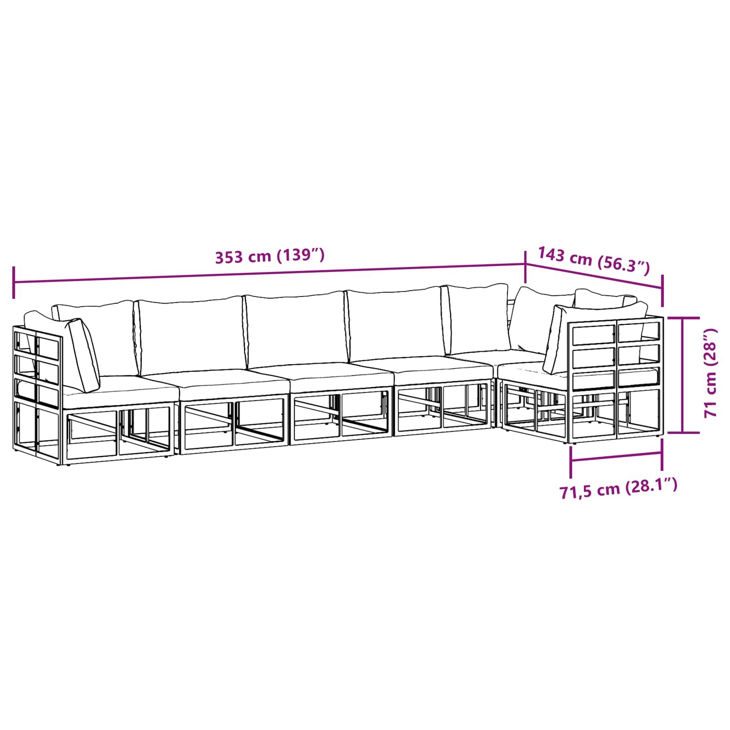 vidaXL Garden Sofa Set with Cushion 6 pcs Black Aluminium