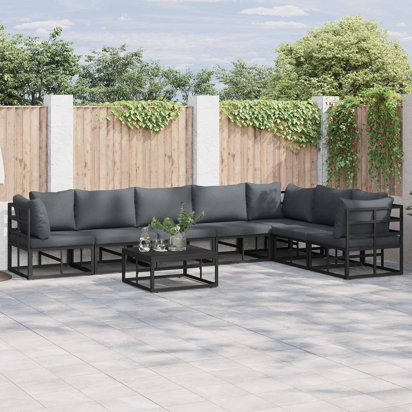 vidaXL Garden Sofa Set with Cushion 7 pcs Black Aluminium