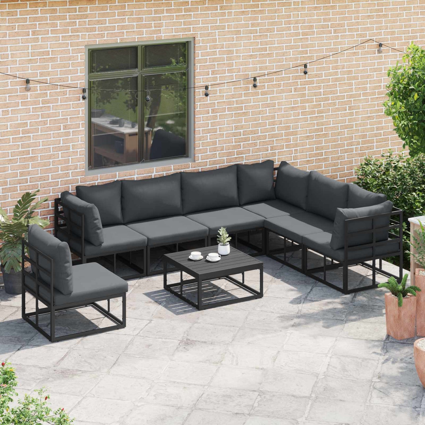 vidaXL Garden Sofa Set with Cushion 7 pcs Black Aluminium