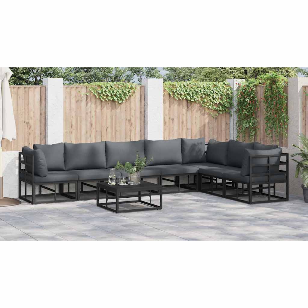 vidaXL Garden Sofa Set with Cushion 8 pcs Black Aluminium