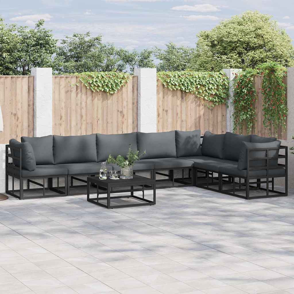 vidaXL Garden Sofa Set with Cushion 8 pcs Black Aluminium