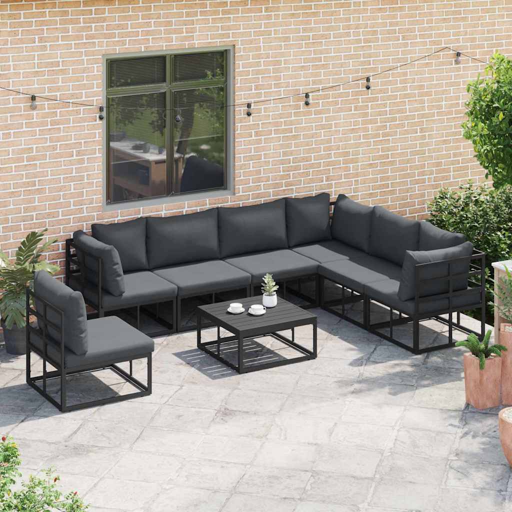 vidaXL Garden Sofa Set with Cushion 8 pcs Black Aluminium