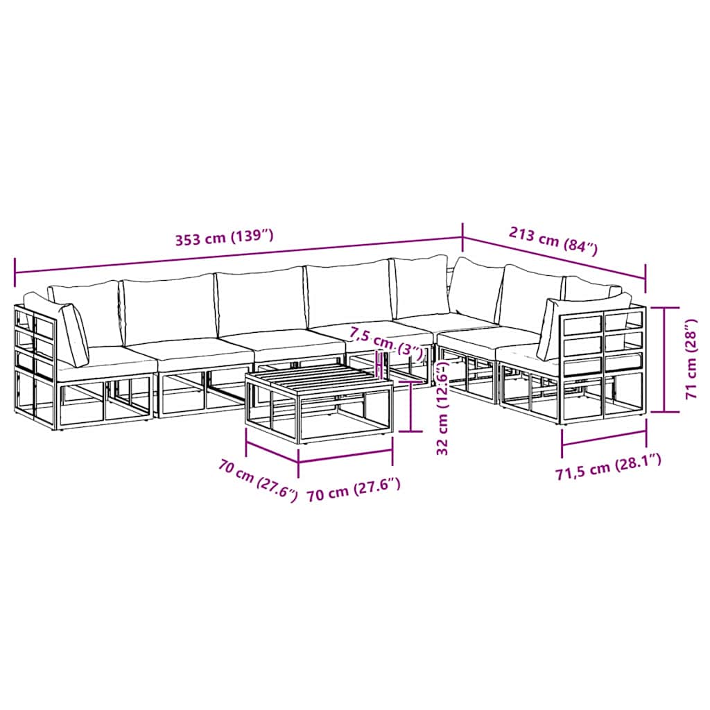vidaXL Garden Sofa Set with Cushion 8 pcs Black Aluminium