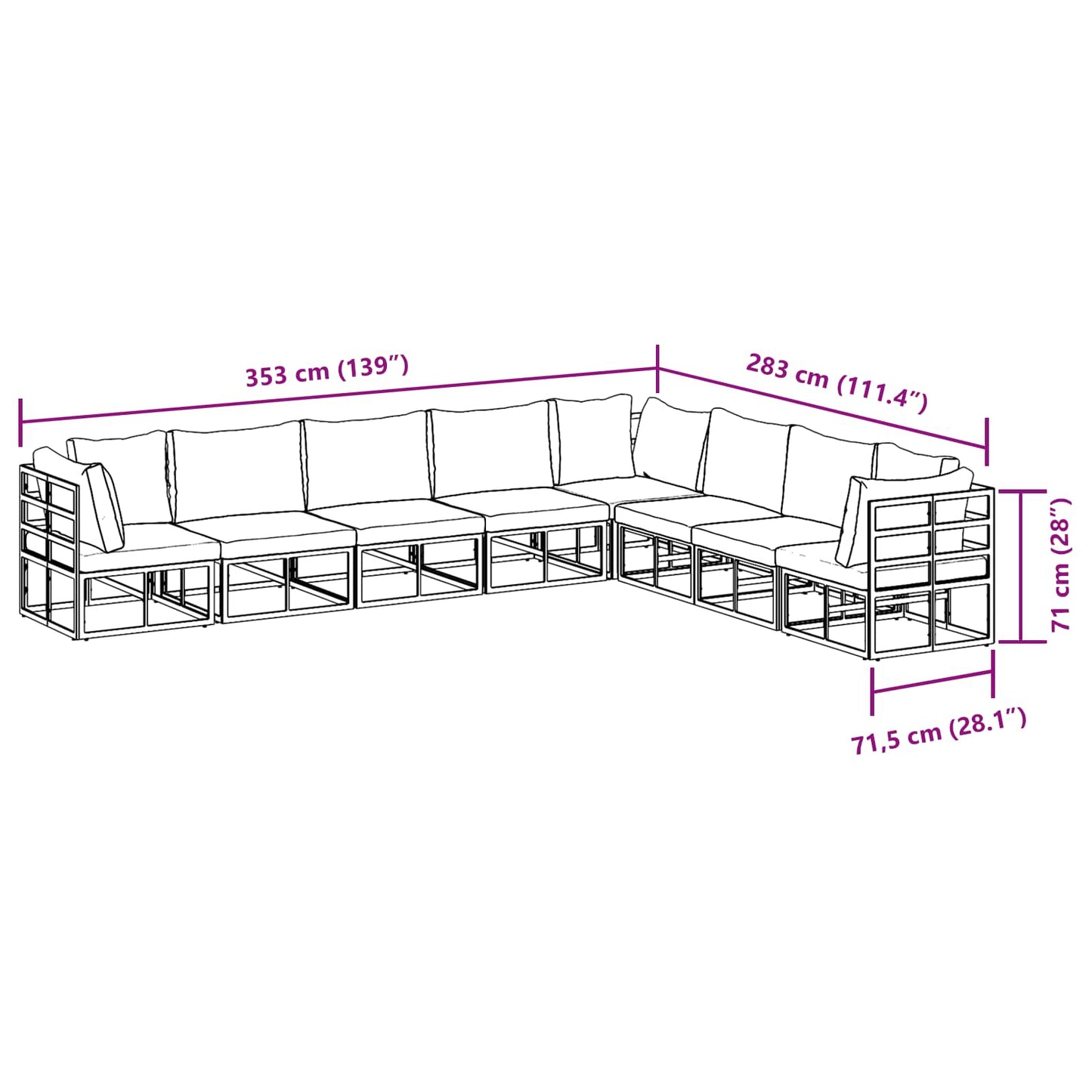 vidaXL Garden Sofa Set with Cushion 8 pcs Black Aluminium
