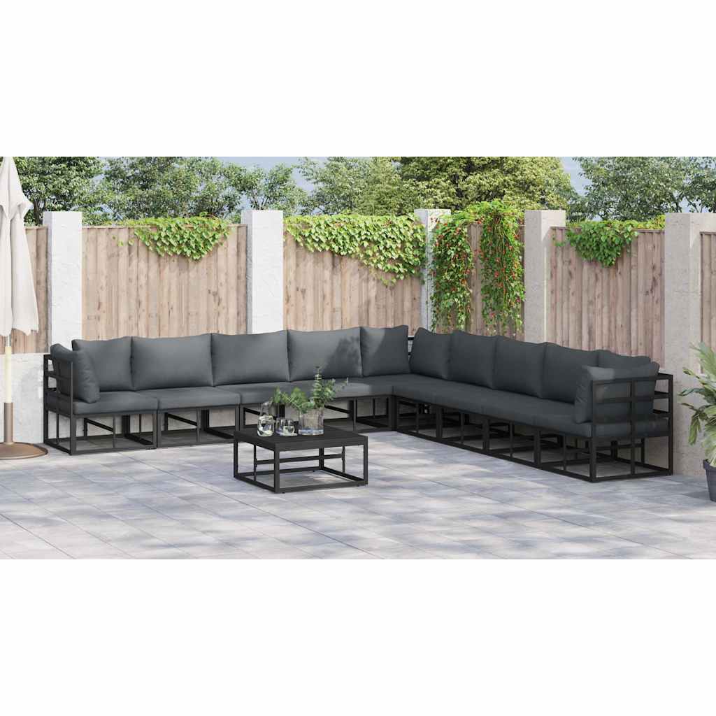 vidaXL Garden Sofa Set with Cushion 9 pcs Black Aluminium