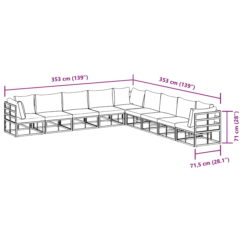vidaXL Garden Sofa Set with Cushion 9 pcs Black Aluminium