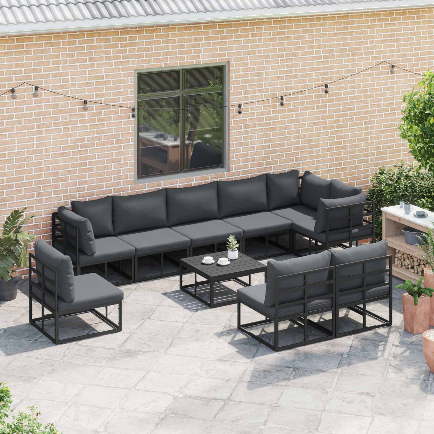 vidaXL Garden Sofa Set with Cushion 10 pcs Black Aluminium