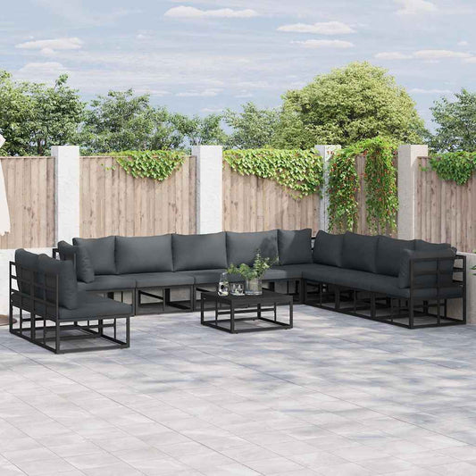 vidaXL Garden Sofa Set with Cushion 11 pcs Black Aluminium