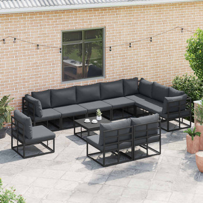 vidaXL Garden Sofa Set with Cushion 11 pcs Black Aluminium