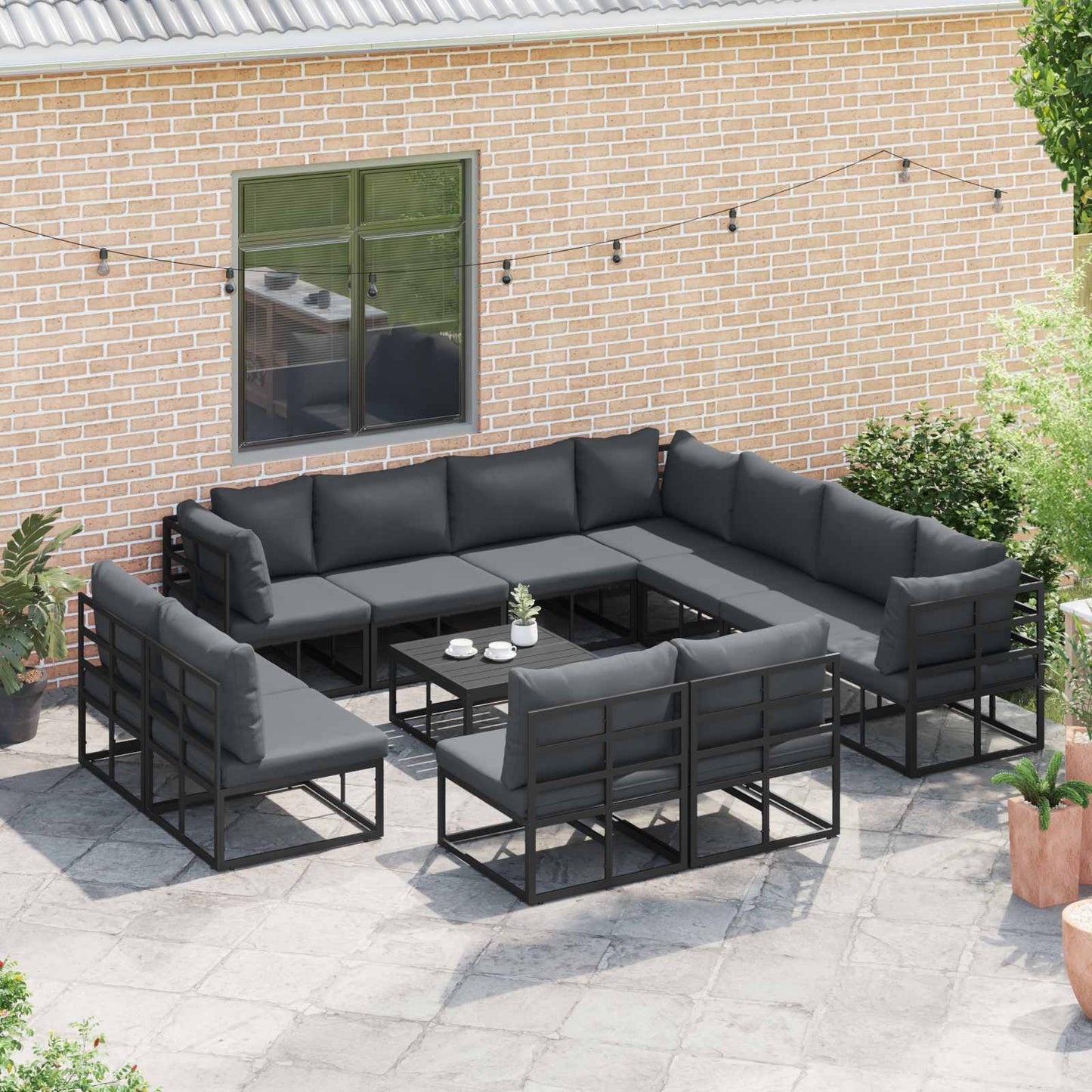 vidaXL Garden Sofa Set with Cushion 11 pcs Black Aluminium