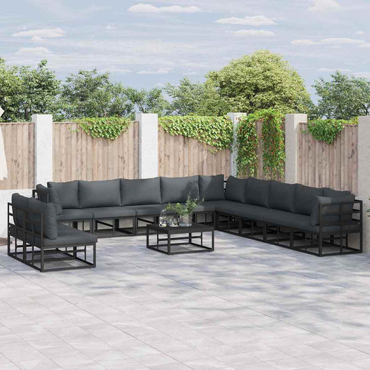 vidaXL Garden Sofa Set with Cushion 12 pcs Black Aluminium