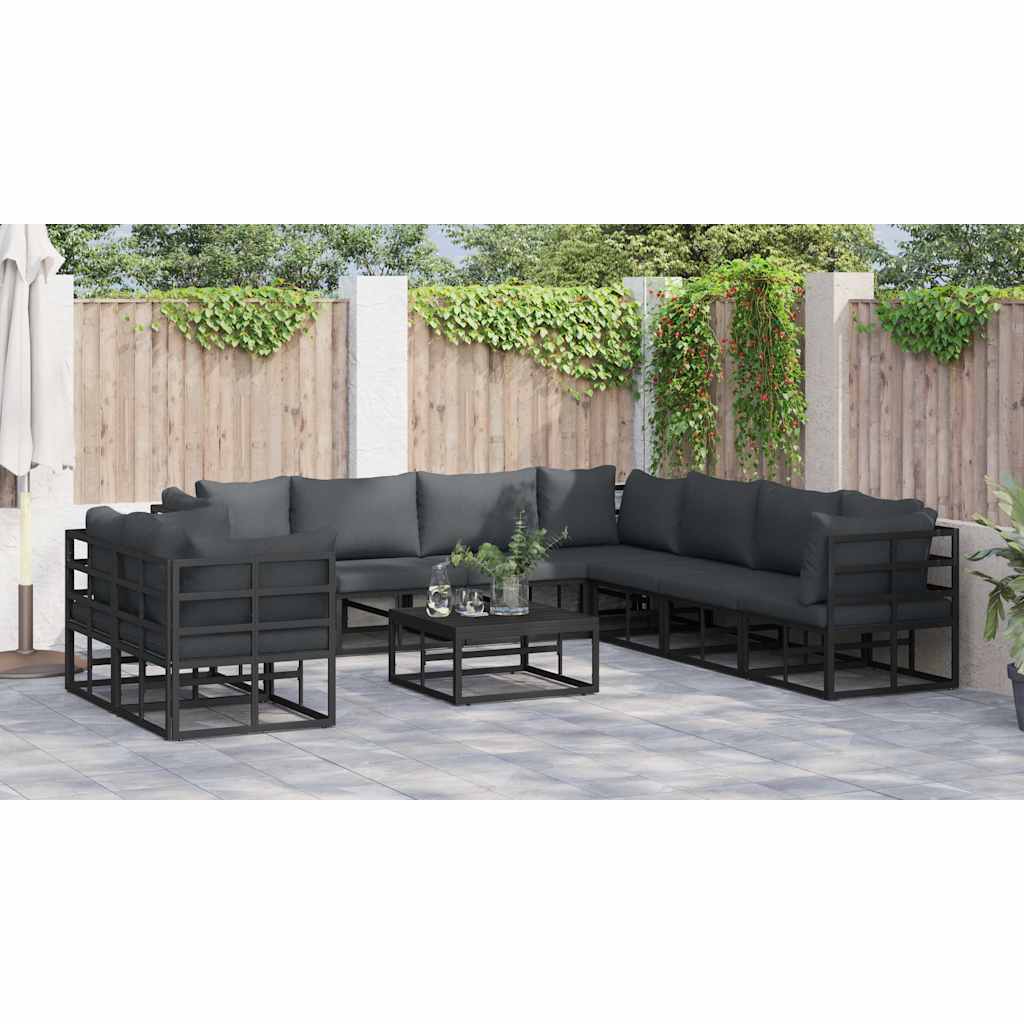vidaXL Garden Sofa Set with Cushion 9 pcs Black Aluminium