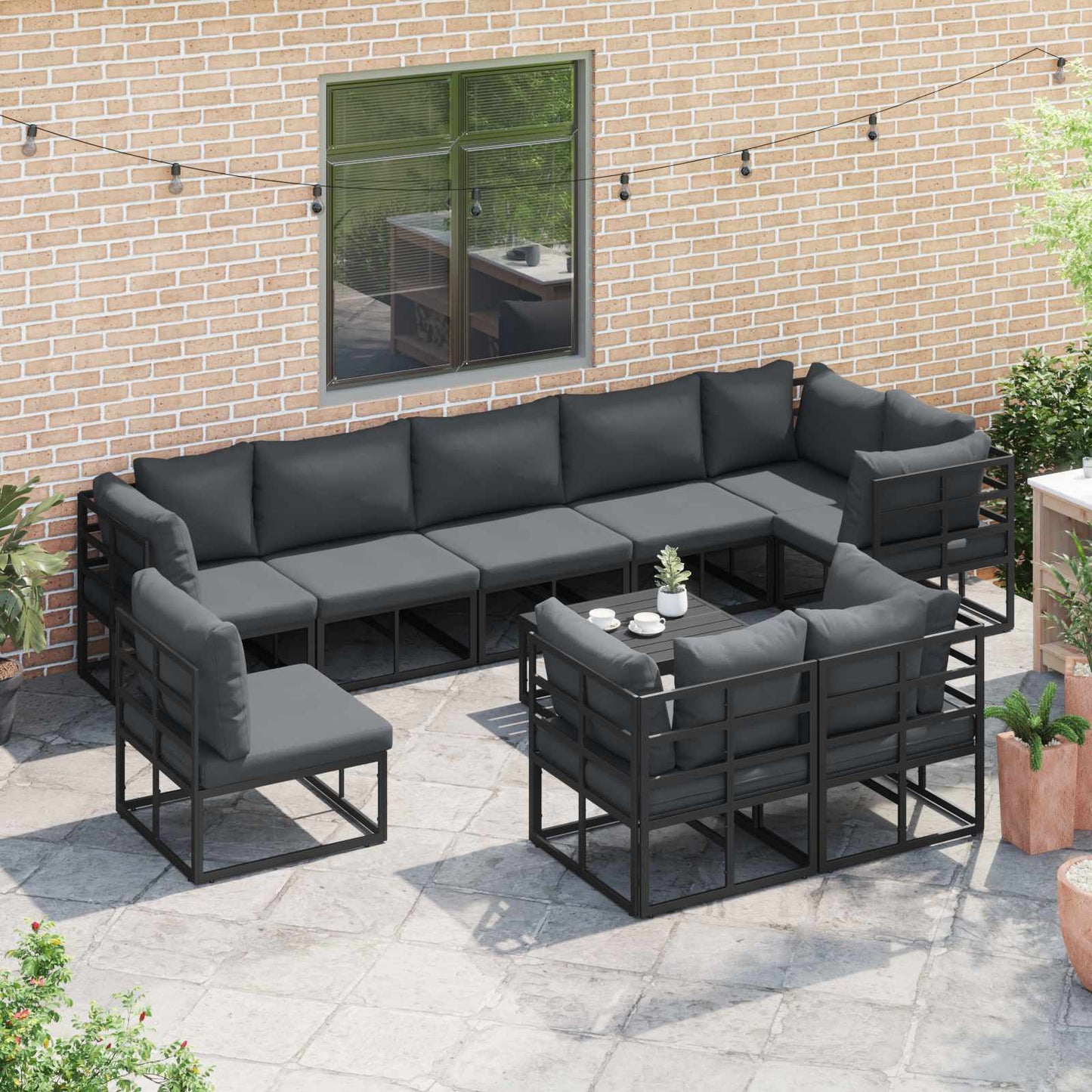 vidaXL Garden Sofa Set with Cushion 9 pcs Black Aluminium
