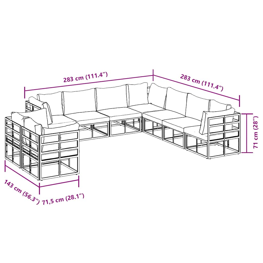 vidaXL Garden Sofa Set with Cushion 9 pcs Black Aluminium