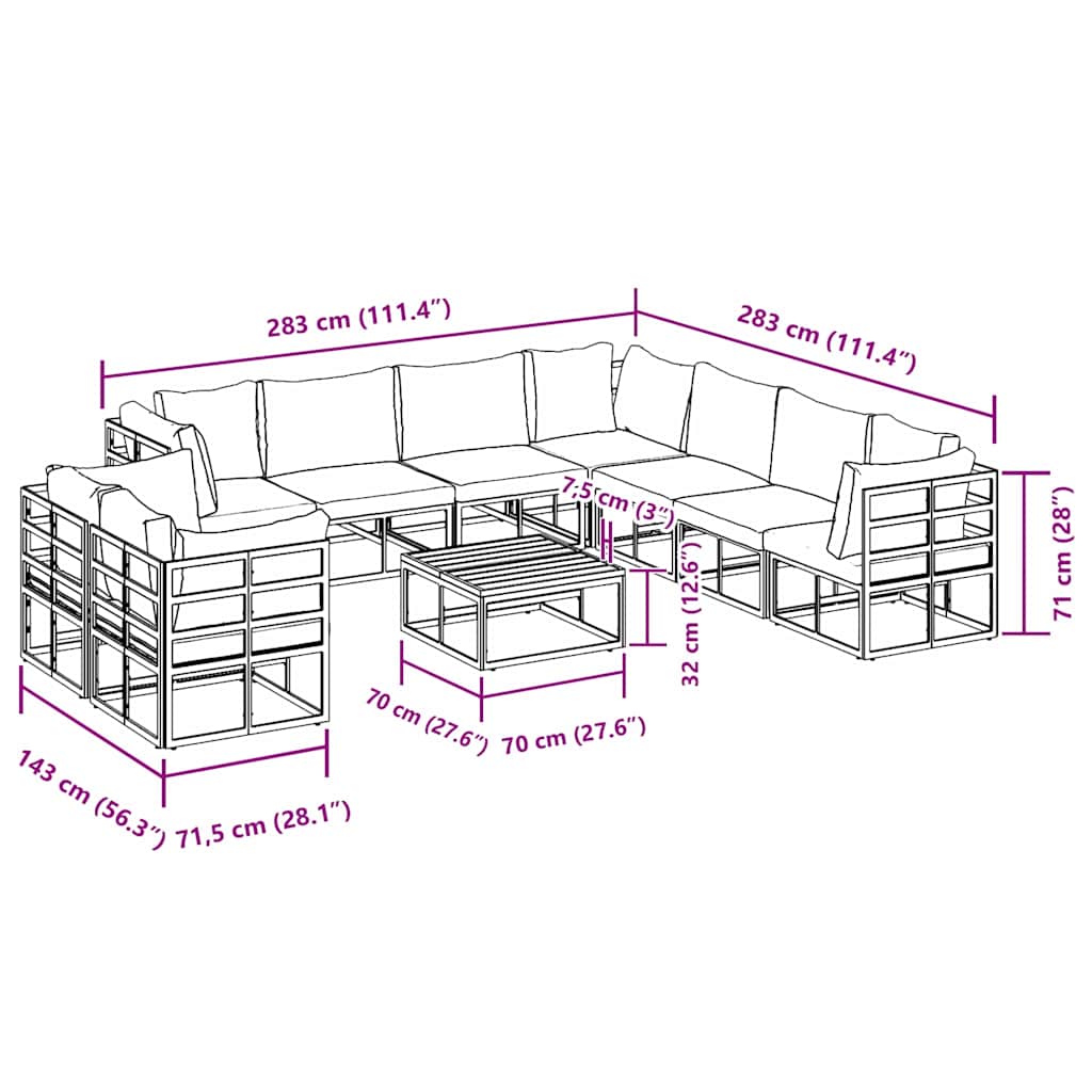 vidaXL Garden Sofa Set with Cushion 10 pcs Black Aluminium