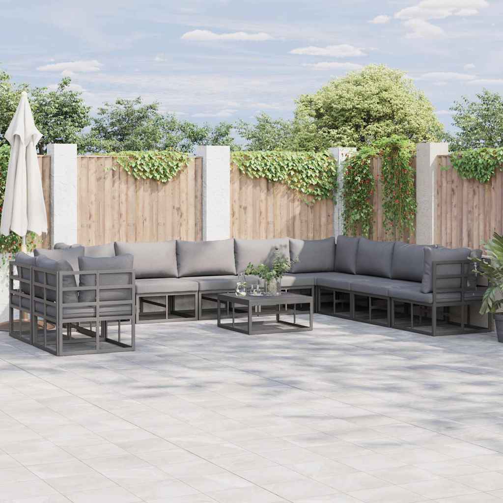 Garden Sofa Set with Cushion 10 pcs Black Aluminium