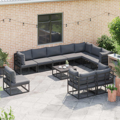 vidaXL Garden Sofa Set with Cushion 10 pcs Black Aluminium