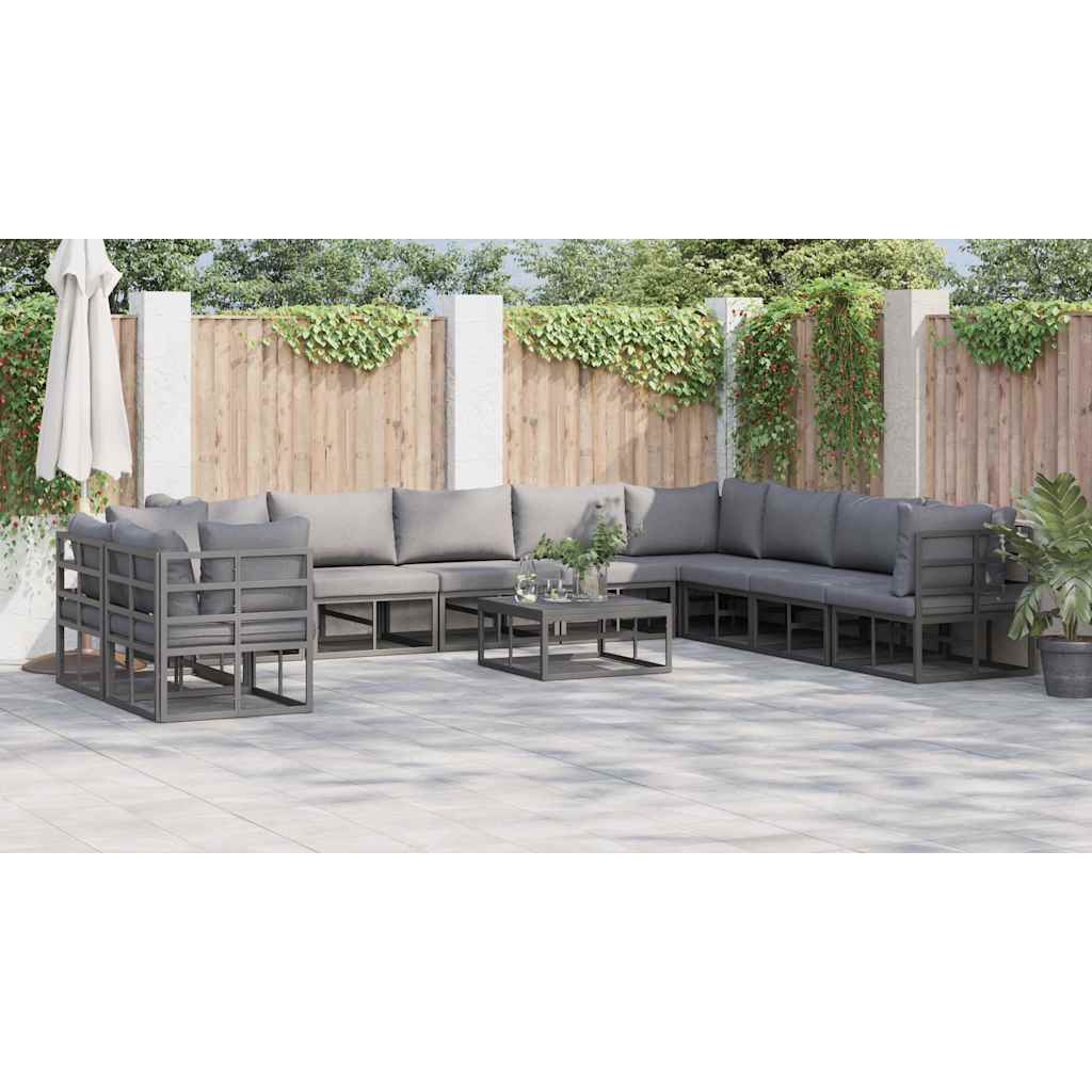 Garden Sofa Set with Cushion 11 pcs Black Aluminium