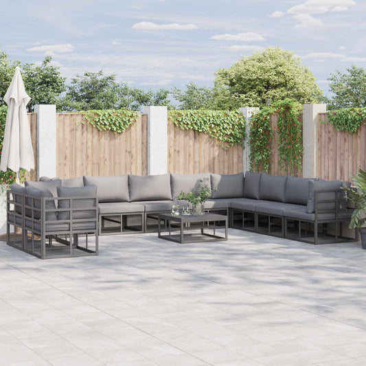 vidaXL Garden Sofa Set with Cushion 11 pcs Black Aluminium