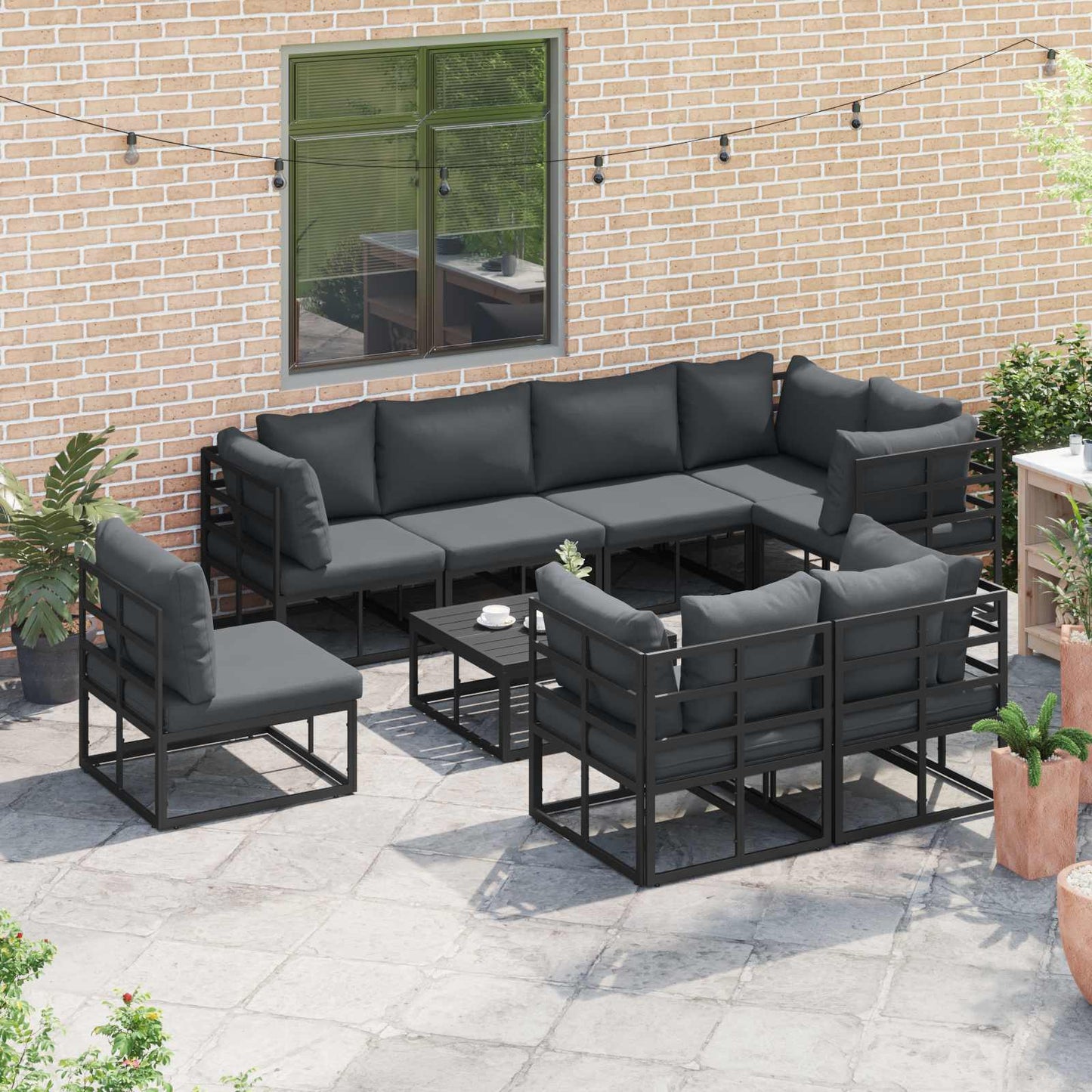 vidaXL Garden Sofa Set with Cushion 8 pcs Black Aluminium