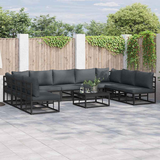 Garden Sofa Set with Cushion 9 pcs Black Aluminium