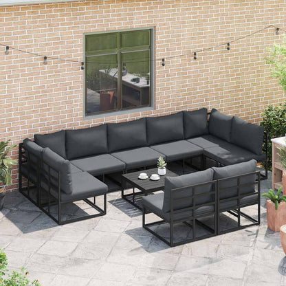 Garden Sofa Set with Cushion 9 pcs Black Aluminium