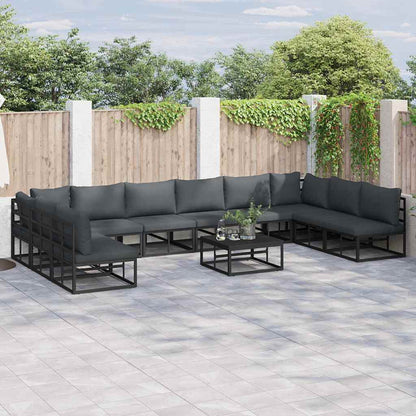 vidaXL Garden Sofa Set with Cushion 10 pcs Black Aluminium