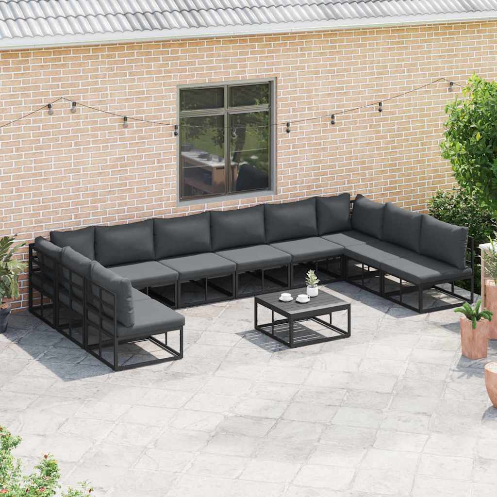 vidaXL Garden Sofa Set with Cushion 10 pcs Black Aluminium