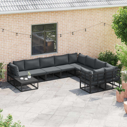 vidaXL Garden Sofa Set with Cushion 10 pcs Black Aluminium
