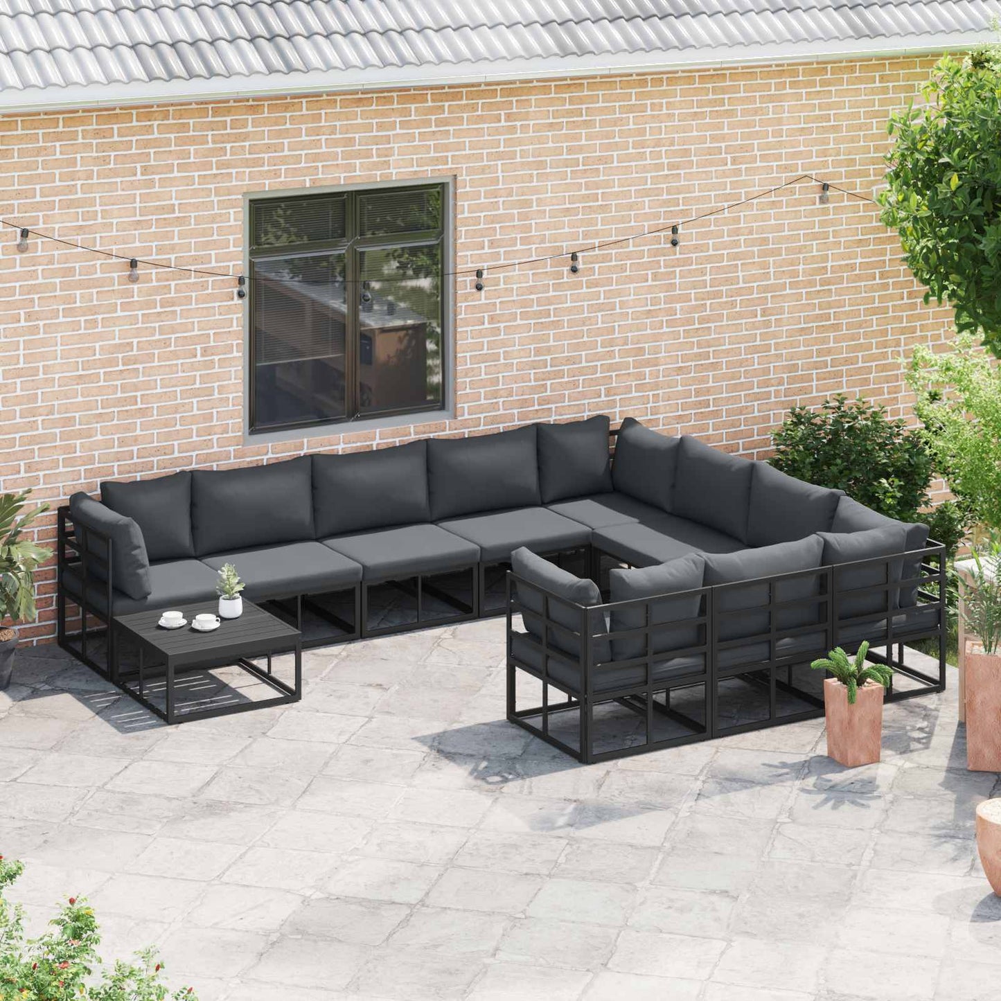 vidaXL Garden Sofa Set with Cushion 10 pcs Black Aluminium