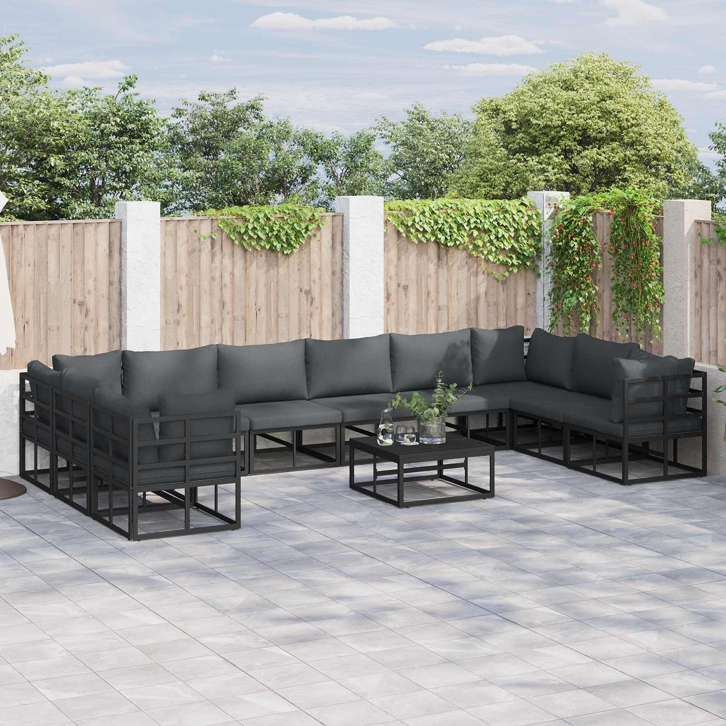 vidaXL Garden Sofa Set with Cushion 11 pcs Black Aluminium