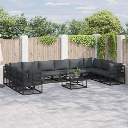 vidaXL Garden Sofa Set with Cushion 11 pcs Black Aluminium