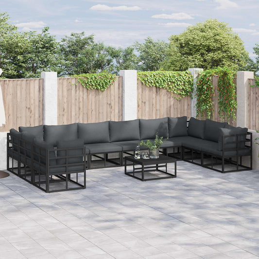 vidaXL Garden Sofa Set with Cushion 11 pcs Black Aluminium