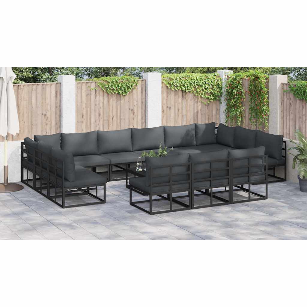 vidaXL Garden Sofa Set with Cushion 13 pcs Black Aluminium