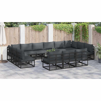 vidaXL Garden Sofa Set with Cushion 13 pcs Black Aluminium