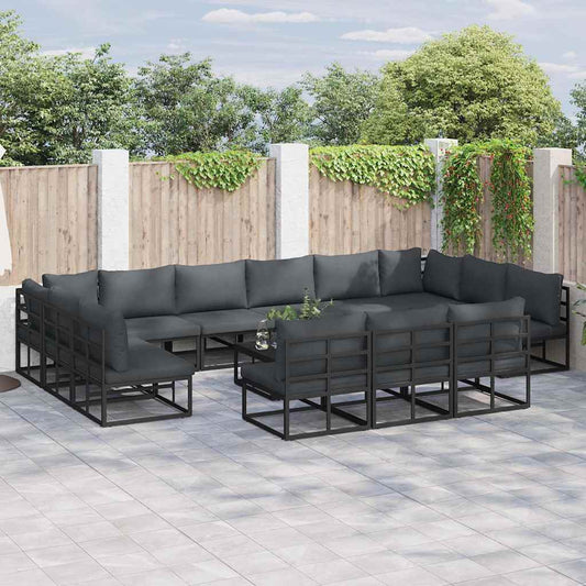 vidaXL Garden Sofa Set with Cushion 14 pcs Black Aluminium