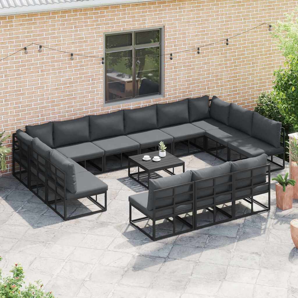 vidaXL Garden Sofa Set with Cushion 14 pcs Black Aluminium